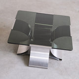 Salontafel van roestvrij staal en glas van François Monnet
