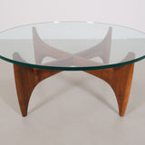Vintage mid-century coffee table with teak base and glass top