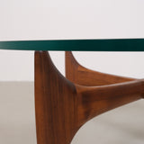 Vintage mid-century coffee table with teak base and glass top