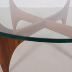 Vintage mid-century coffee table with teak base and glass top