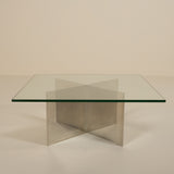 Glass Coffee Table with Sculptural Metal Base