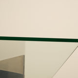 Glass table top on a beige background