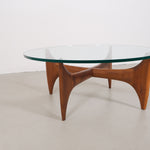 Vintage mid-century coffee table with teak base and glass top