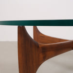 Vintage mid-century coffee table with teak base and glass top
